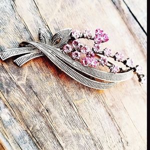 Vintage Two-Tone Pink Rhinestone Spring Brooch